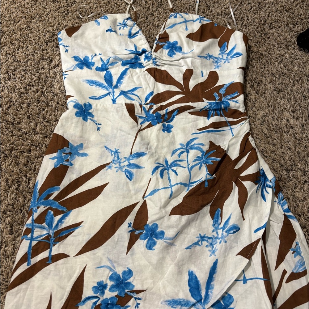 Zara Blue and Brown Floral Mini Dress
